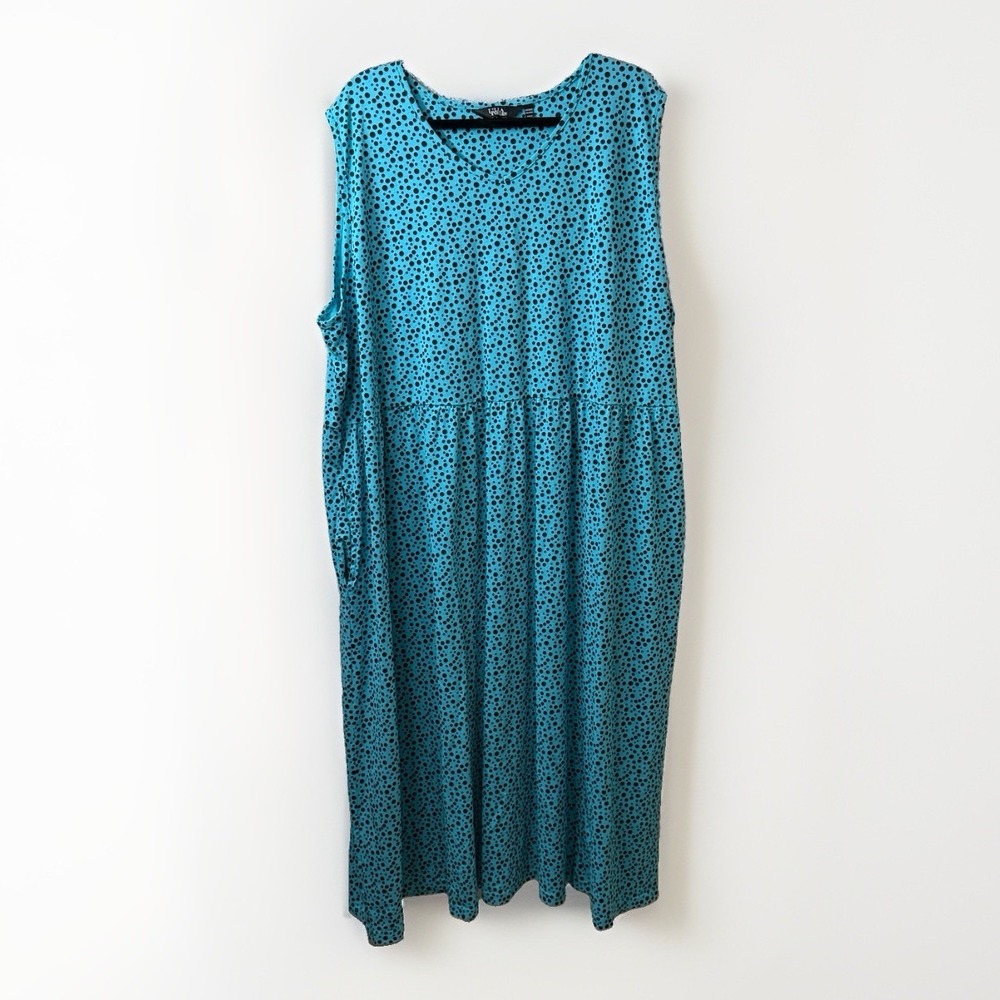 Ulla Popken Maxi Dress Sz 28 - 30 Blue Polka Dot 100% Cotton Sundress Pockets